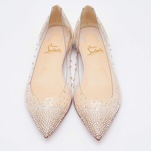CHRISTIAN LOUBOUTIN | Nude Degrastrass PVC Rhinestone Gem Flats